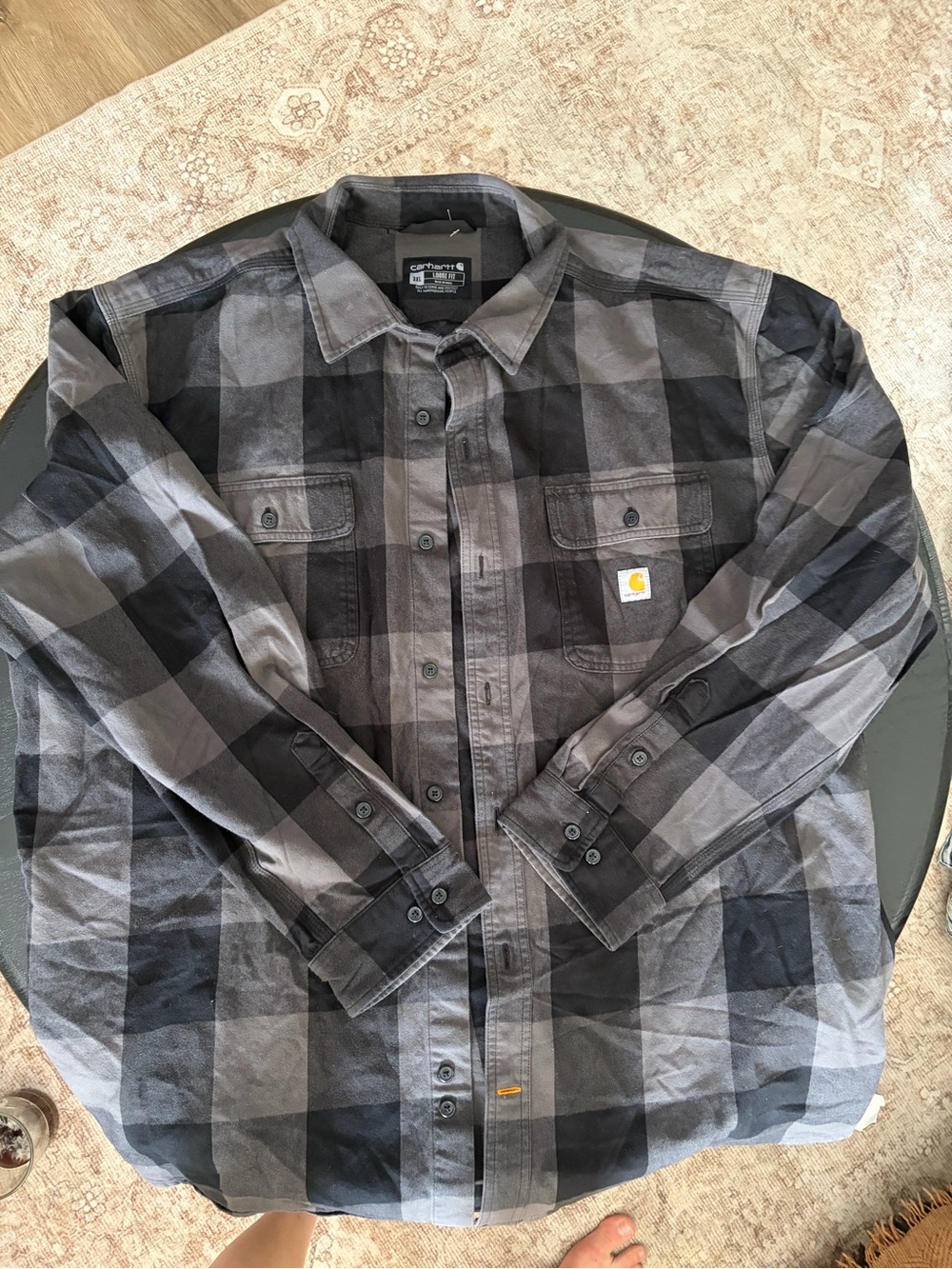 Carhartt Men's Black & Gray Plaid Button-Down Shirt
